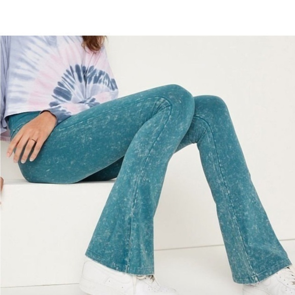 Victoria’s Secret PINK fold over high rise acid wash flare leg yoga pants XL